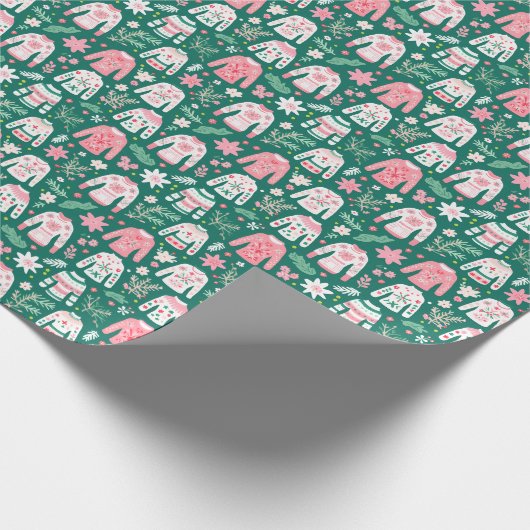ピンクと名門私立校風のグリーンの醜いクリスマスセーター ラッピングペーパー (角)