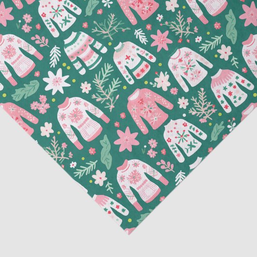 ピンクと名門私立校風のグリーンの醜いクリスマスセーター 薄葉紙 (詳細)