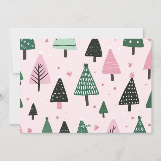 ピンクと名門私立校風のグリーンクリスマスツリーの休日の写真 シーズンカード (裏面)