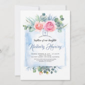 ピンクと埃っぽいブルーフローラエレガントバプテスマ 招待状 (正面)