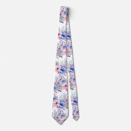 ピンクと埃っぽいブルーフローラネックタイ ネクタイ (正面)