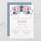 ピンクと埃っぽいブルー開花リハーサルディナー 招待状 (正面/裏面)