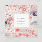 ピンクと埃っぽい青い桜の花 スクエア名刺 (正面)