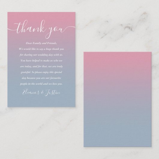 ピンクと埃の多いブグラデーションルーが結婚ありがとう プレイスカード (正面/裏面)