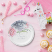 ピンクと埃の多いブルーフローラの結婚水色 ペーパープレート (パーティー)