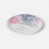 ピンクと埃の多いブルーフローラの結婚水色 ペーパープレート (アングル)