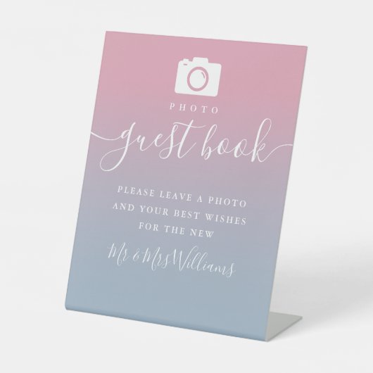 ピンクと埃の多い青グラデーションの台本フォトゲストブック 台座サイン (正面)