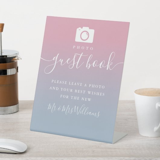 ピンクと埃の多い青グラデーションの台本フォトゲストブック 台座サイン (インサイチュ)