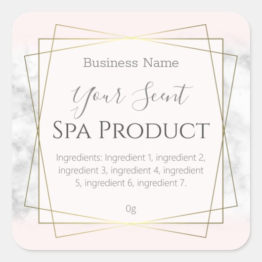 ピンクと大理石のバスソーク体スクラブソープラベル スクエアシール (正面)