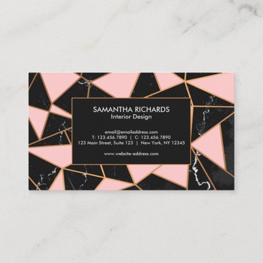 ピンクと大理石の幾何学的モザイク 名刺 (裏面)
