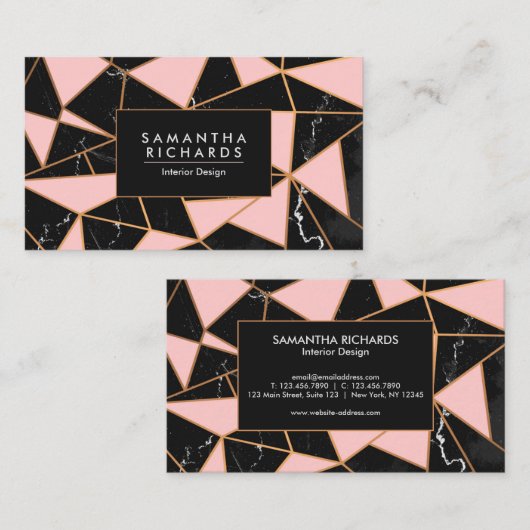 ピンクと大理石の幾何学的モザイク 名刺 (正面/裏面)
