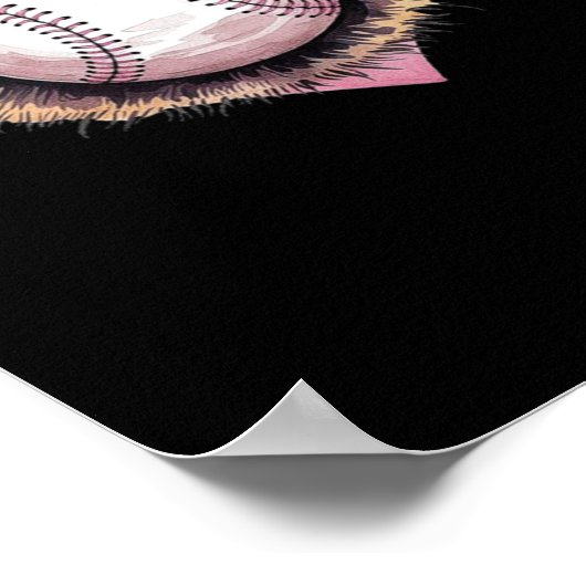 ピンクと弓とハート – かわいいソフトボール美学 ポスター (角)