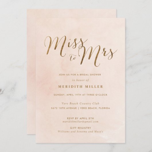 ピンクと恋しく思金ゴールドからブライダルシャワーパーティー 招待状 (正面/裏面)
