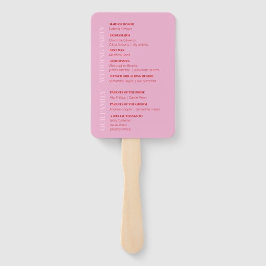 ピンクと明るい赤の結婚式プログラムファンのセット ハンドファン (裏面)