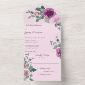 ピンクと明るい赤紫色のバラ オールインワン招待状 (内側)