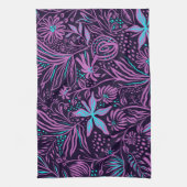 ピンクと明るい青の花 キッチンタオル (縦)