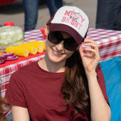 ピンクと明メリーるいタイポグラフィグルービークリスマス キャップ