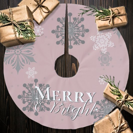 ピンクと明メリーるい雪の結晶クリスマス ブラッシュドポリエステルツリースカート