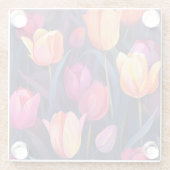ピンクと桃のチューリップ花柄 ガラスコースター (裏面)