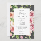 ピンクと桃のフローラと結婚緑 – Gray V2 招待状 (正面)