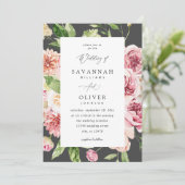 ピンクと桃のフローラと結婚緑 – Gray V2 招待状 (スタンド正面)