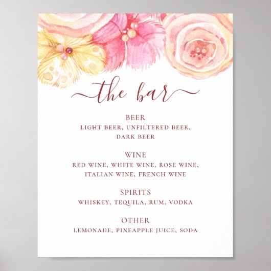 ピンクと桃のフローラ結婚のバー。アルコール飲料 ポスター (正面)