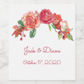 ピンクと桃のフローラ結婚のワインラベル ワインラベル (シングルラベル)