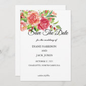 ピンクと桃のフローラ結婚式の日付を保存 招待状 (正面/裏面)