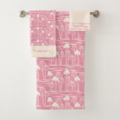 ピンクと桃のレトロ野生のキノコの森のタオル バスタオルセット (インサイチュ)