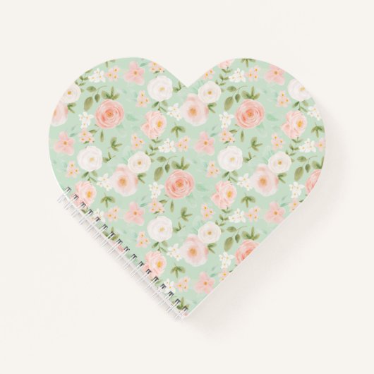 ピンクと桃の水彩フローラ ノートブック (正面)