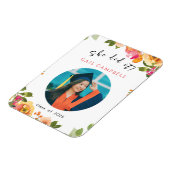 ピンクと桃の水色のフローラ写真 マグネット (左側)