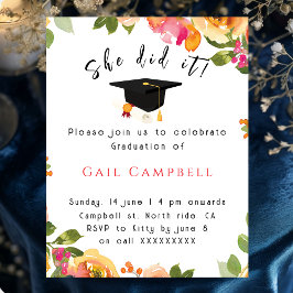 ピンクと桃の水色のフローラ写真 招待状