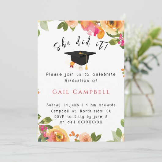 ピンクと桃の水色のフローラ写真 招待状 (スタンド正面)