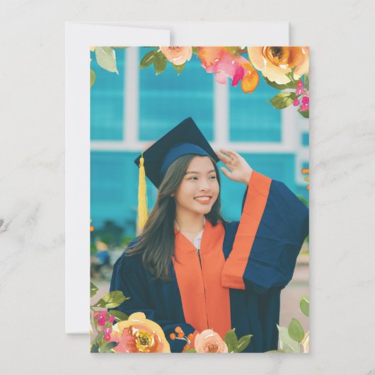 ピンクと桃の水色のフローラ写真 招待状 (裏面)