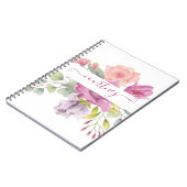 ピンクと桃の水色のフローラ パーソナライズされた ノートブック (左側)