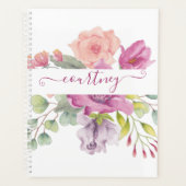 ピンクと桃の水色のフローラ パーソナライズされた プランナー手帳 (正面)