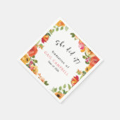 ピンクと桃の水色フローラ スタンダードカクテルナプキン (角)