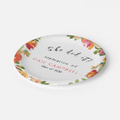 ピンクと桃の水色フローラ ペーパープレート (アングル)