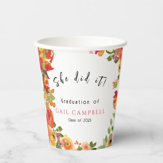 ピンクと桃の水色フローラ 紙コップ (正面)