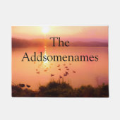 ピンクと桃の湖サンセットファミリー名 ドアマット (正面)