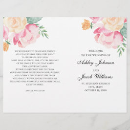 ピンクと桃の花のウェディングプログラム折り