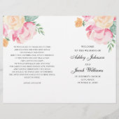 ピンクと桃の花の結婚式プログラム折り畳み (正面)