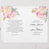 ピンクと桃の花の結婚式プログラム折り畳み (正面/裏面)