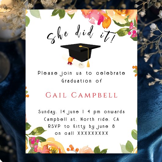 ピンクと桃色の水彩花の写真 招待状