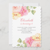 ピンクと桃色の花。女の子の花の誕生日パーティー 招待状 (正面)