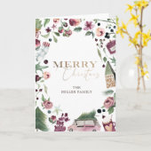 ピンクと梅のモダンメリークリスマス カード (黄色い花)