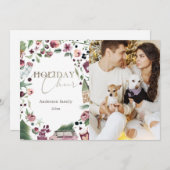 ピンクと梅の書道のモダン休日の写真 シーズンカード (正面/裏面)