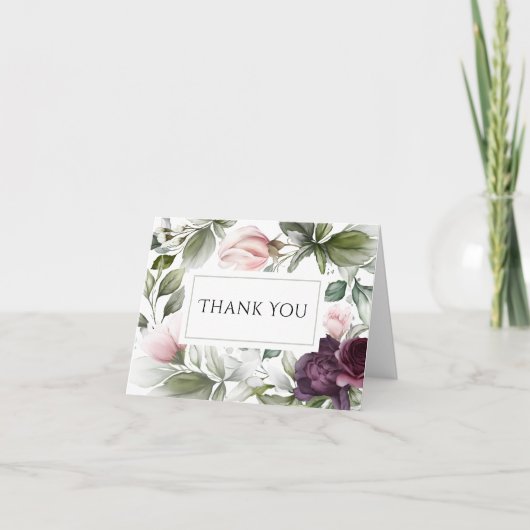 ピンクと梅の水彩植物チャーム サンキューカード (正面)