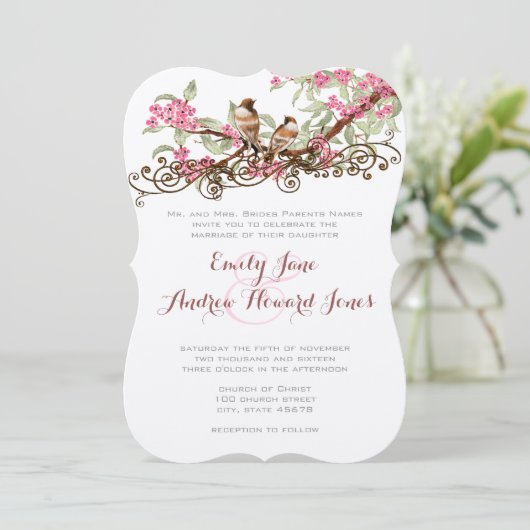 ピンクと森の緑のヴィンテージが鳥を愛する|過去記事 招待状 (スタンド正面)