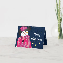 ピンクと水玉模様雪だるま シーズンカード